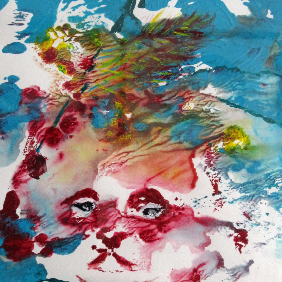 Feine Katze Ausschnitt, Monotypie, Acryl