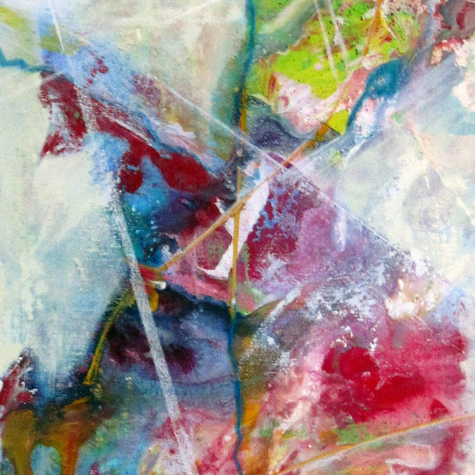 Komposition mit Karmin und Türkis I, Mischtechnik, 150 x 50 cm