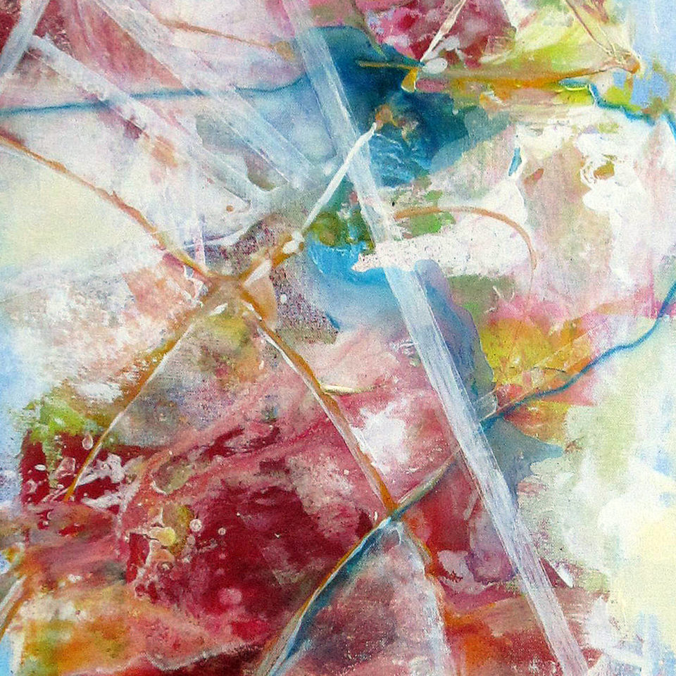 Komposition mit Karmin und Türkis II, Mischtechnik, 150 x 50 cm