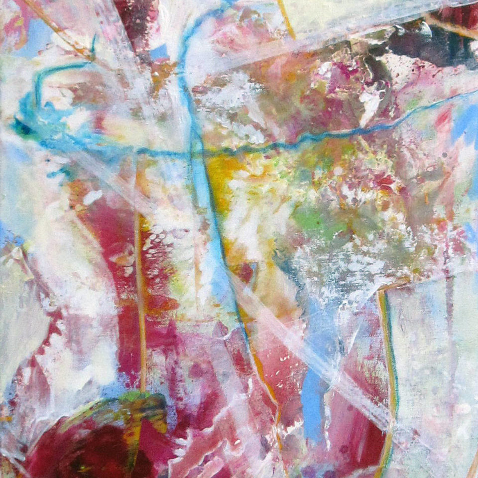 Komposition mit Karmin und Türkis III, Mmischtechnik III, 150 x 50 cm