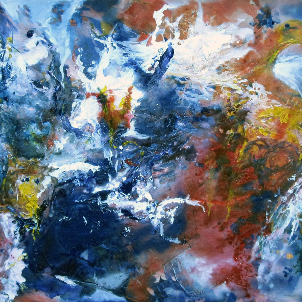 Über blauem Grund, Mischtechnik, 140 x 300 cm